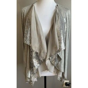 Kische Open Front Gray Cardigan Size Small Draped Front Sequin Collar Tunic